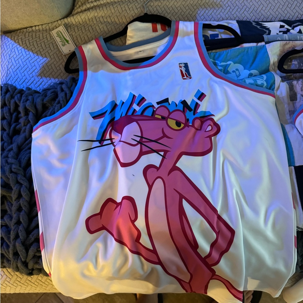 (2) Miami heat pink panther jerseys small and large - Picture 2 of 2